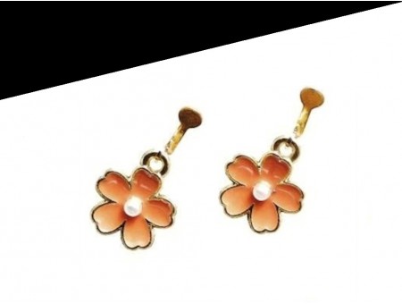 Cercei clips cu floare roz trandafiriu
